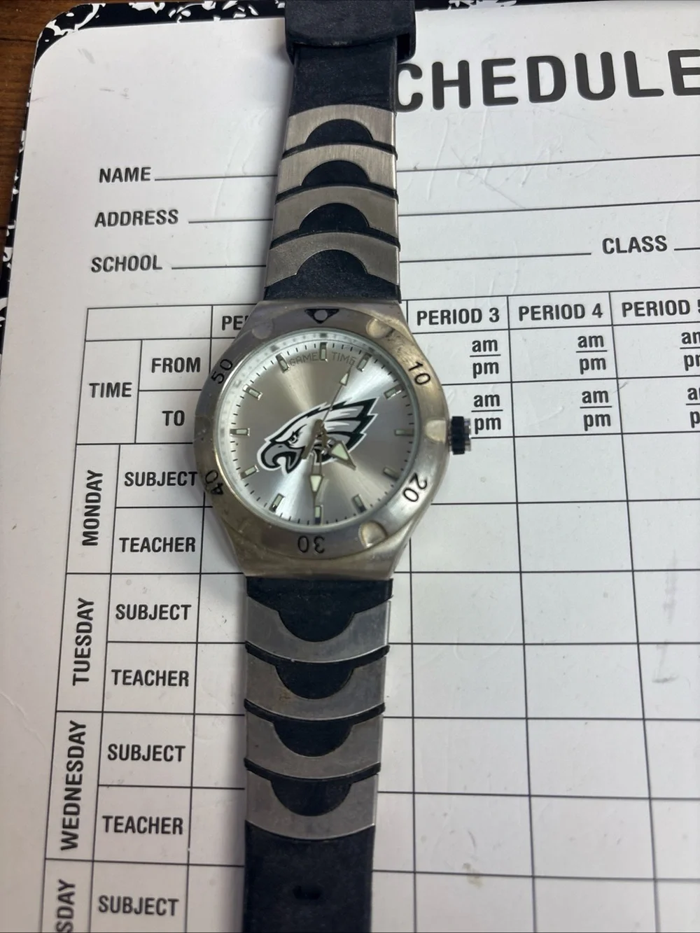 Game Time Philadelphia Eagles Silver and Black Logo Sports Watch